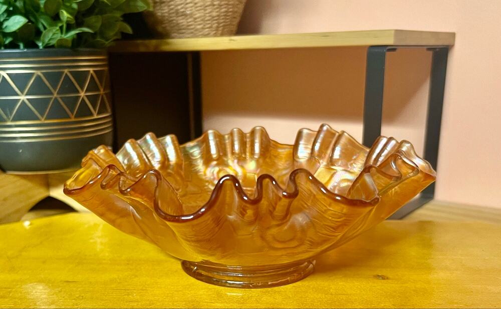 Antique Fenton "Captive Rose" Marigold Carnival Glass Bowl